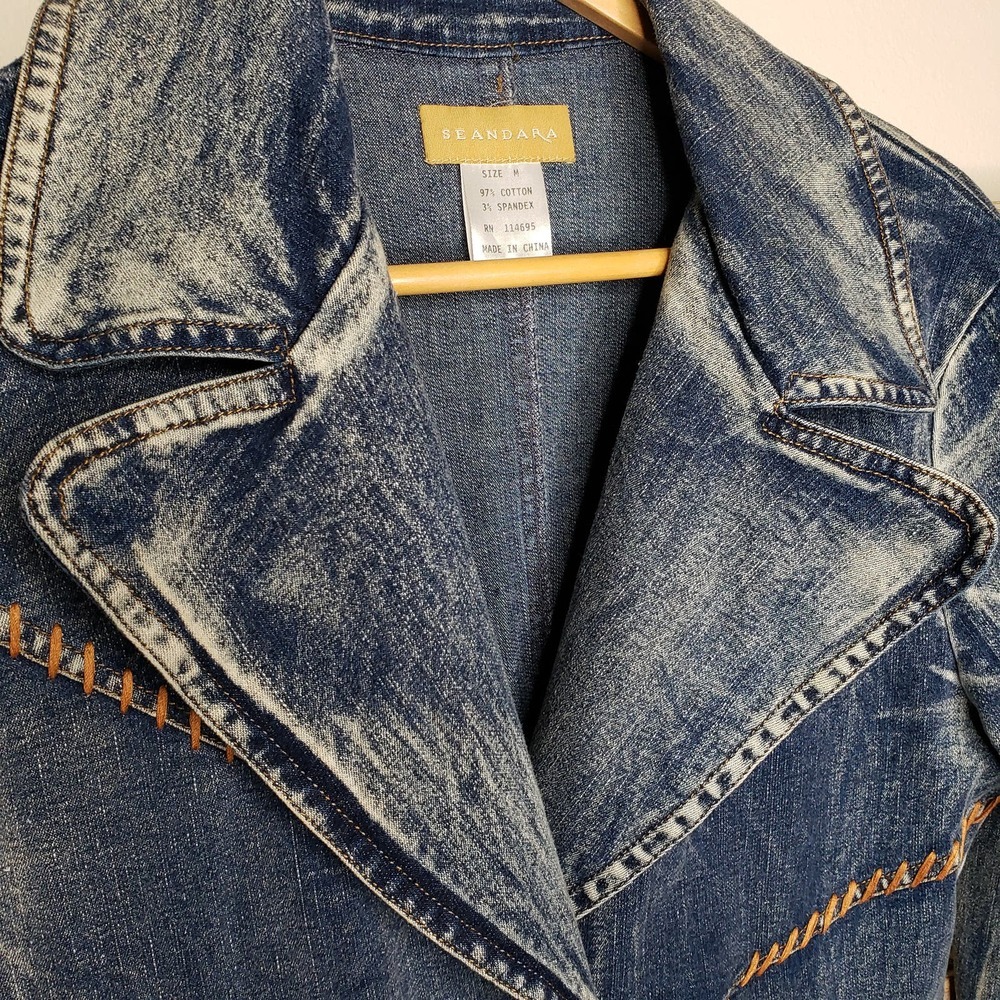 Seandara Vintage Denim medium wash with pockets long jacket size medium - Picture 4 of 12